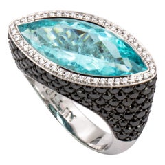 7.22 Carat Paraiba Tourmaline and Black Diamond Cocktail Ring