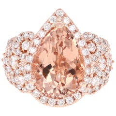 7.22 Carat Pear Cut Morganite Diamond Rose Gold Engagement Ring