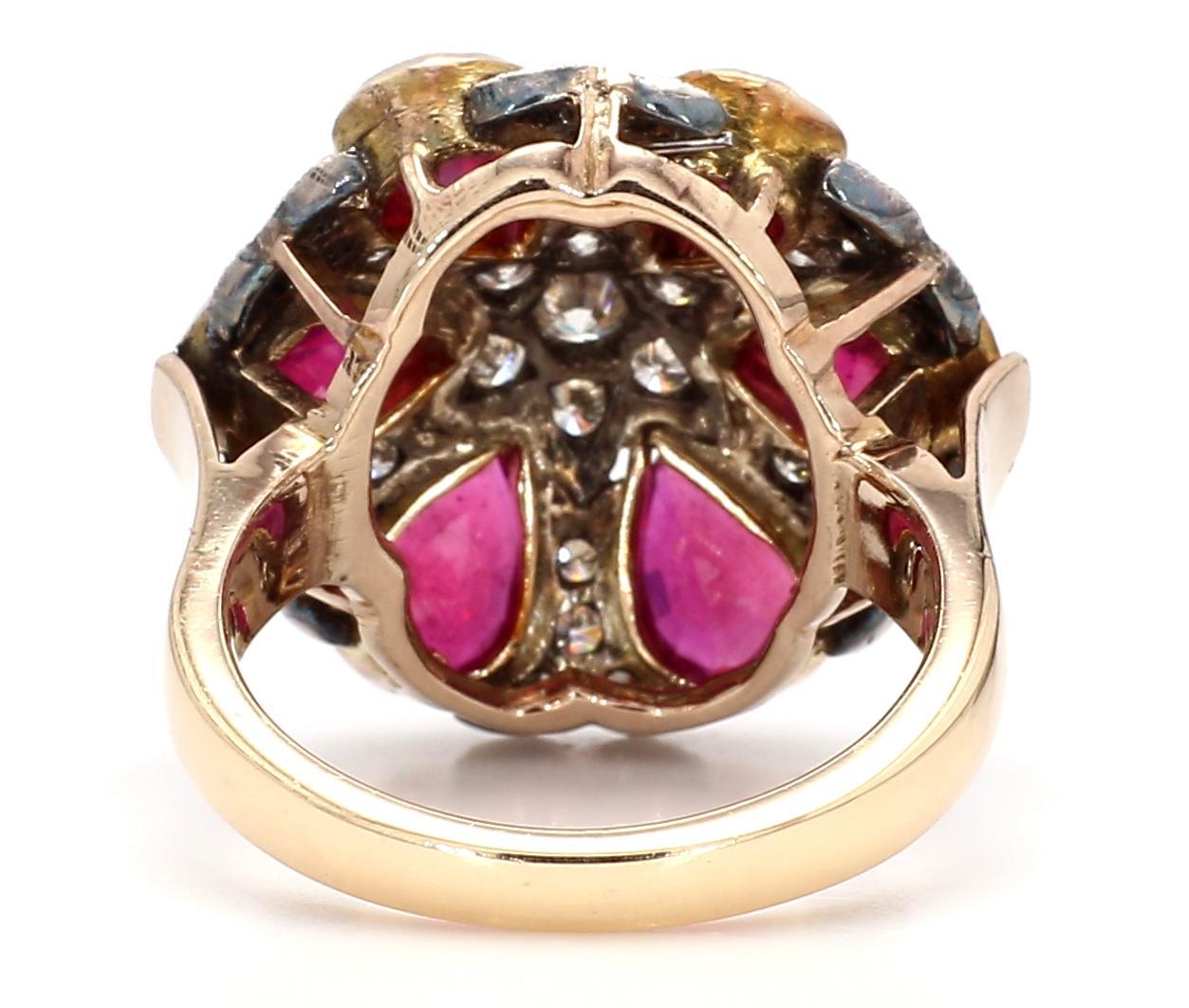 Women's 7.22 Carat Ruby and 1 Carat Diamond 18K Gold Ring For Sale