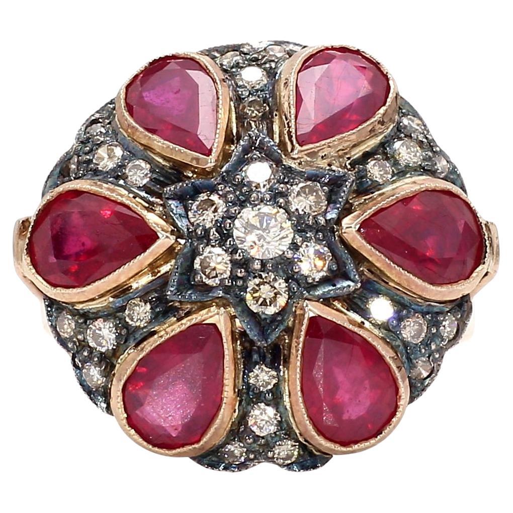 7.22 Carat Ruby and 1 Carat Diamond 18K Gold Ring For Sale