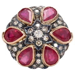 Anillo de oro de 18 quilates con rubí de 7,22 quilates y diamante de 1 quilate