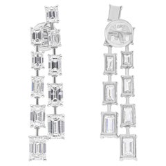 7.22 Carat SI/H Emerald Cut Diamond Dangle Drop Earrings 18 Karat White Gold
