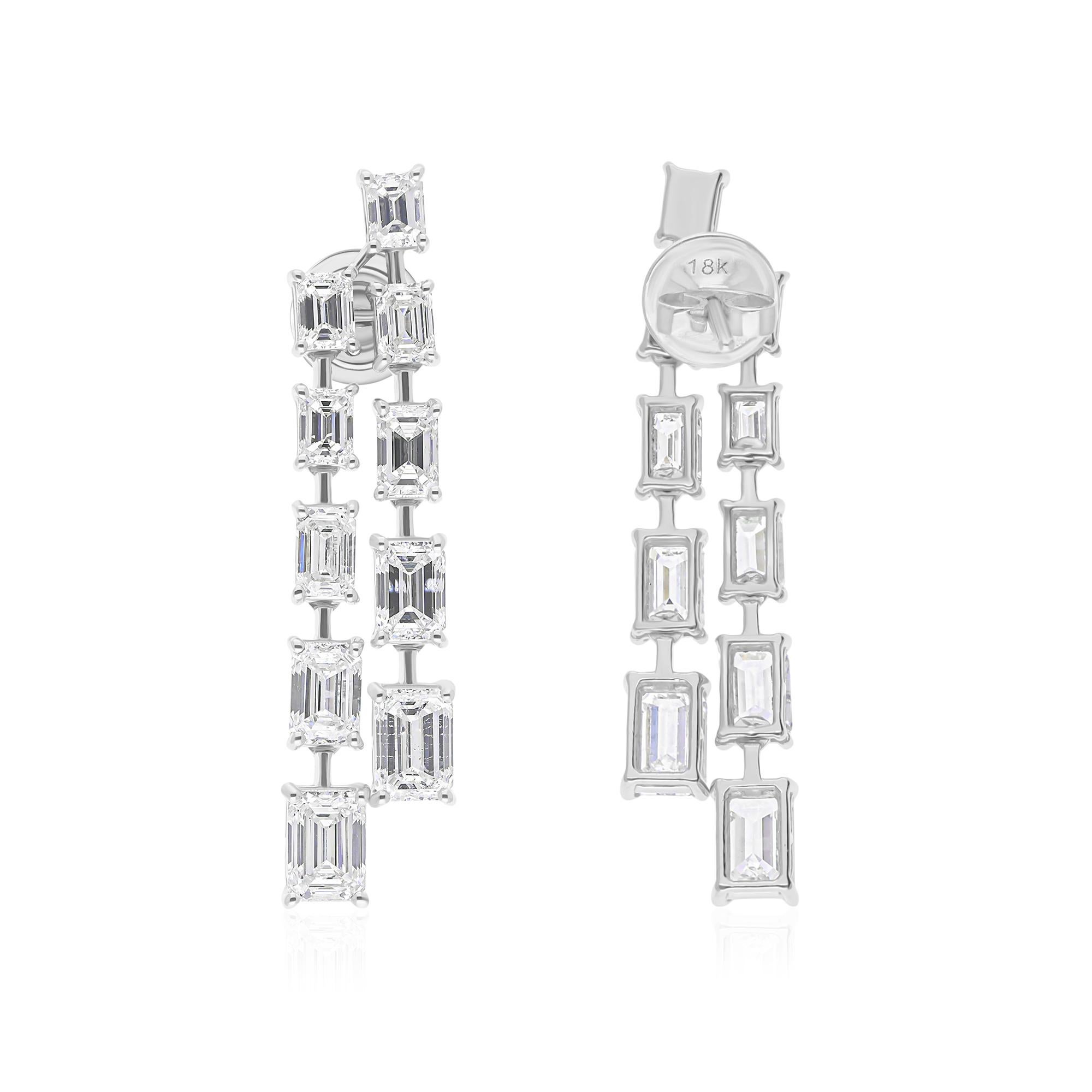 7,22 Karat SI/H Smaragdschliff Diamant Ohrringe 14 Karat Weißgold Schmuck (Art déco) im Angebot