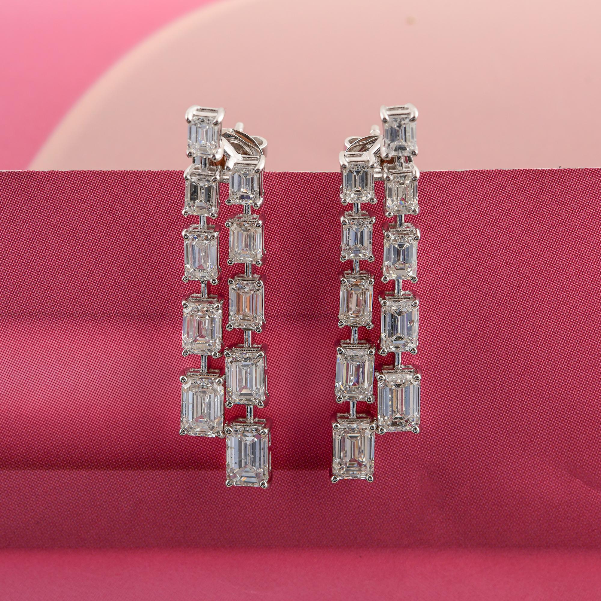 7,22 Karat SI/H Smaragdschliff Diamant Ohrringe 14 Karat Weißgold Schmuck im Zustand „Neu“ im Angebot in Diera, Dubai