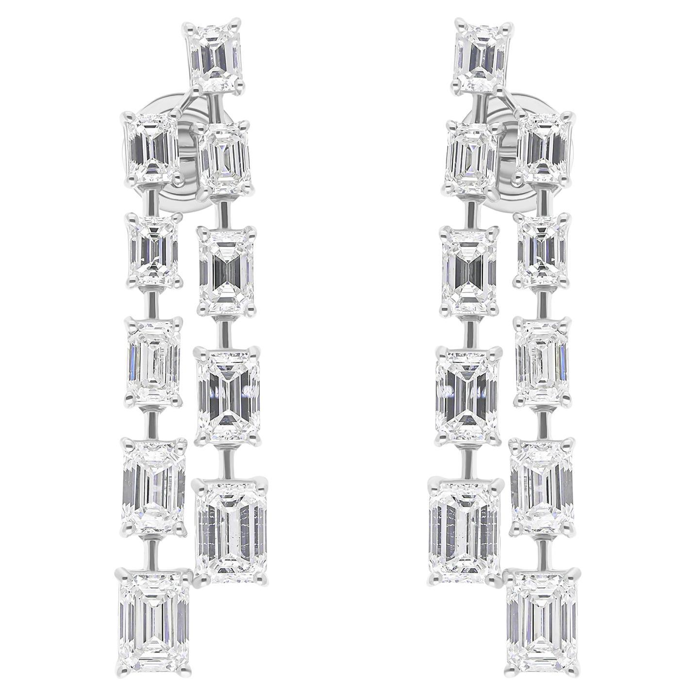 7.22 Carat SI/H Emerald Cut Diamond Dangle Earrings 14 Karat White Gold Jewelry