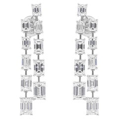 7.22 Carat SI/H Emerald Cut Diamond Dangle Earrings 14 Karat White Gold Jewelry