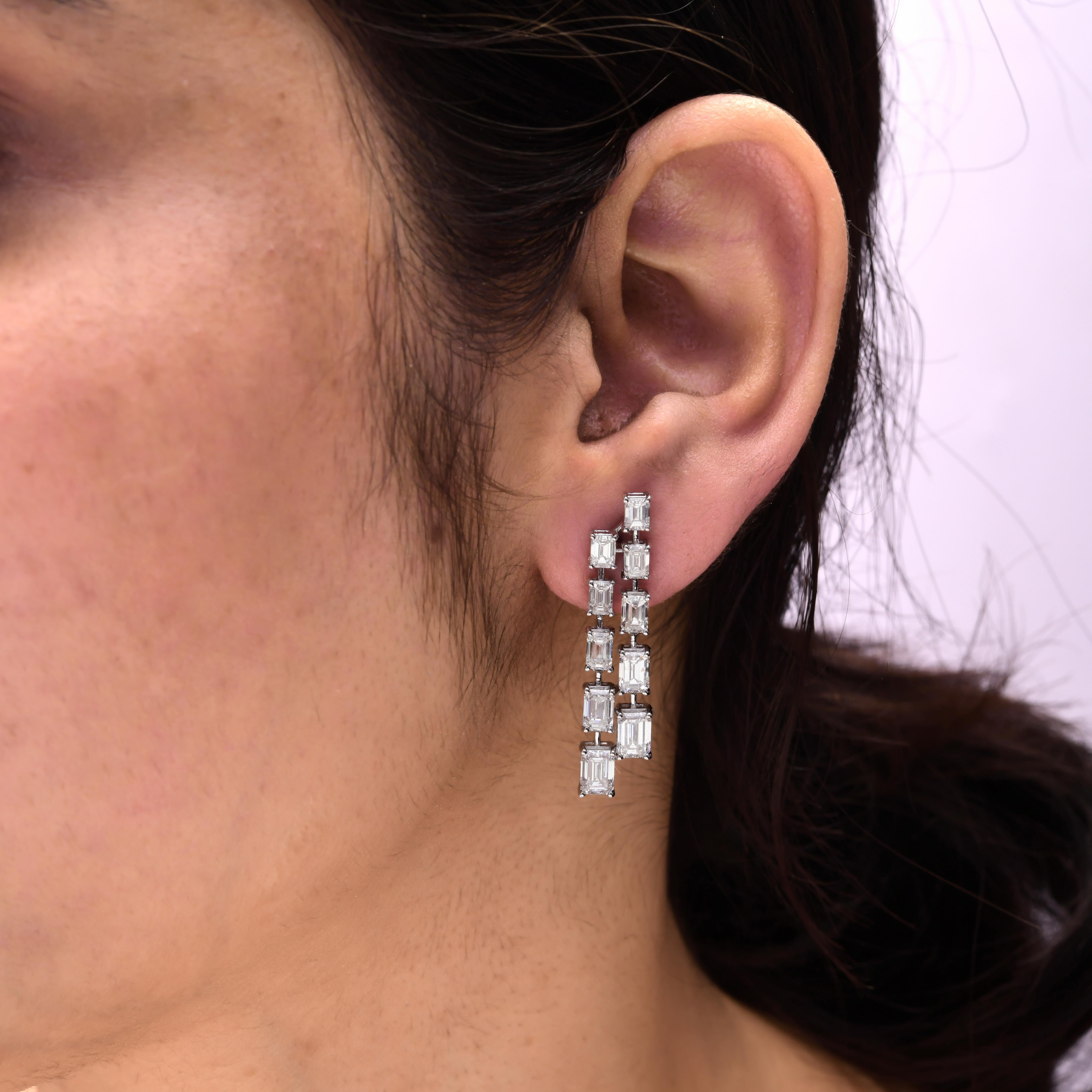 Pendientes colgantes de diamantes talla esmeralda SI/H de 7,22 quilates Joyas de oro blanco de 18 quilates Moderno en venta