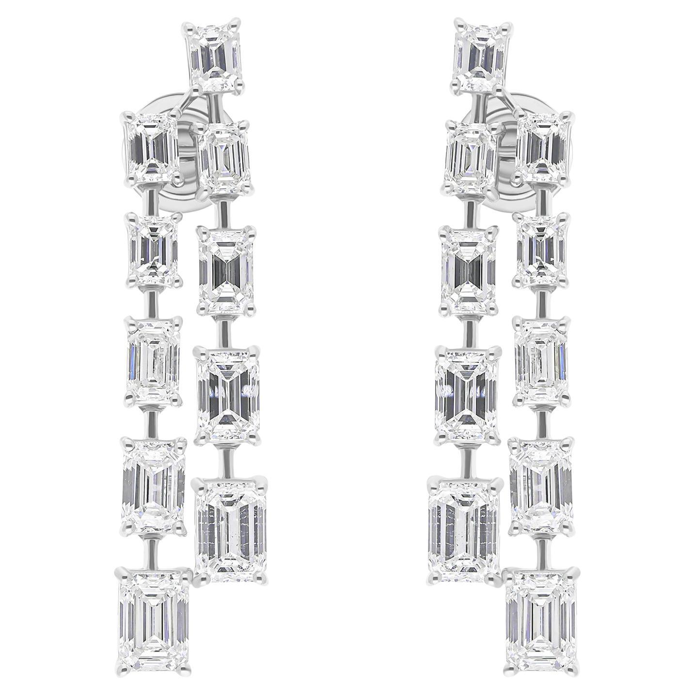 7.22 Carat SI/H Emerald Cut Diamond Dangle Earrings 18 Karat White Gold Jewelry