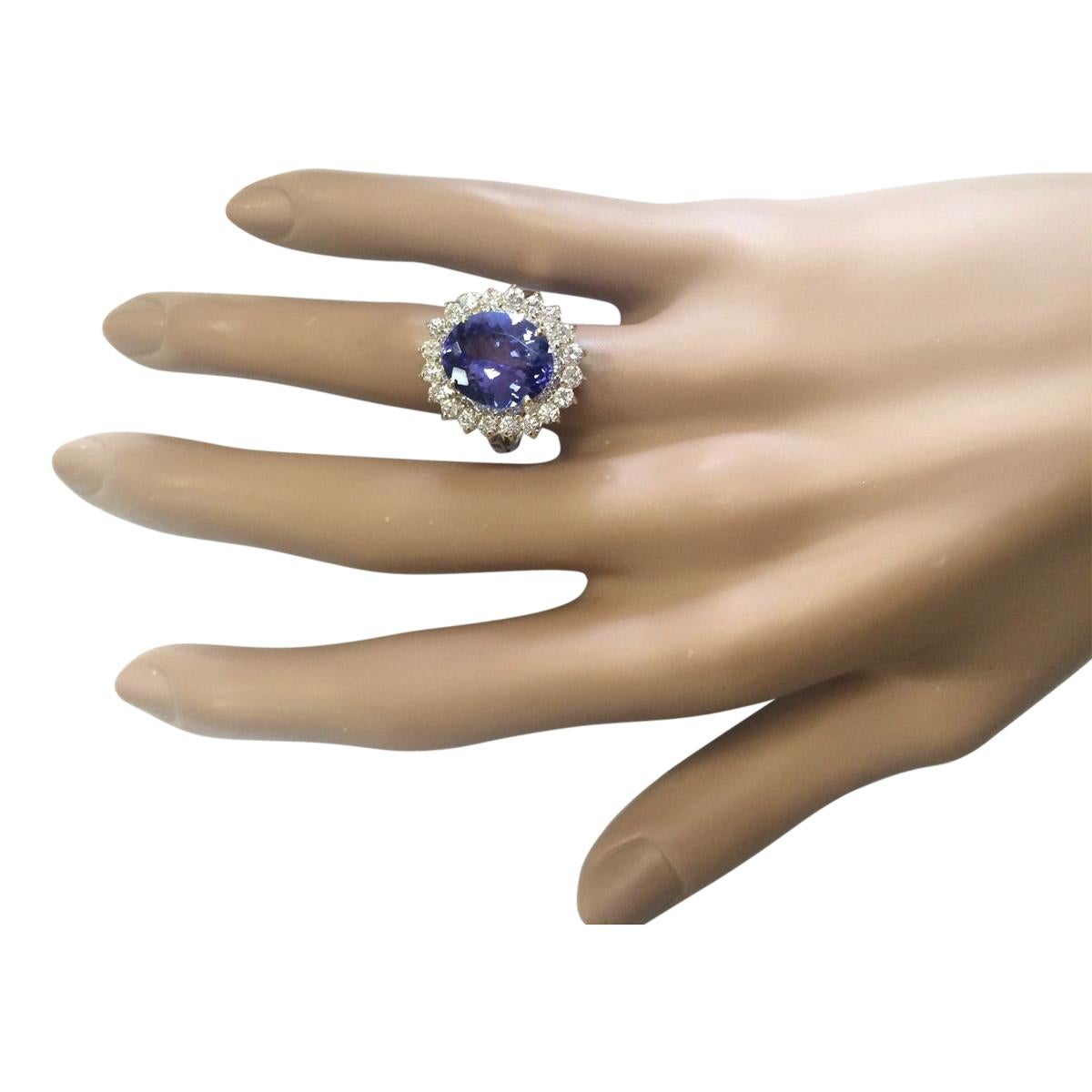 Oval Cut Natural Tanzanite Diamond Ring In 14 Karat Yellow Gold  For Sale