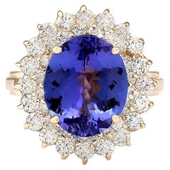 Bague en or jaune 14 carats avec tanzanite naturelle et diamants 