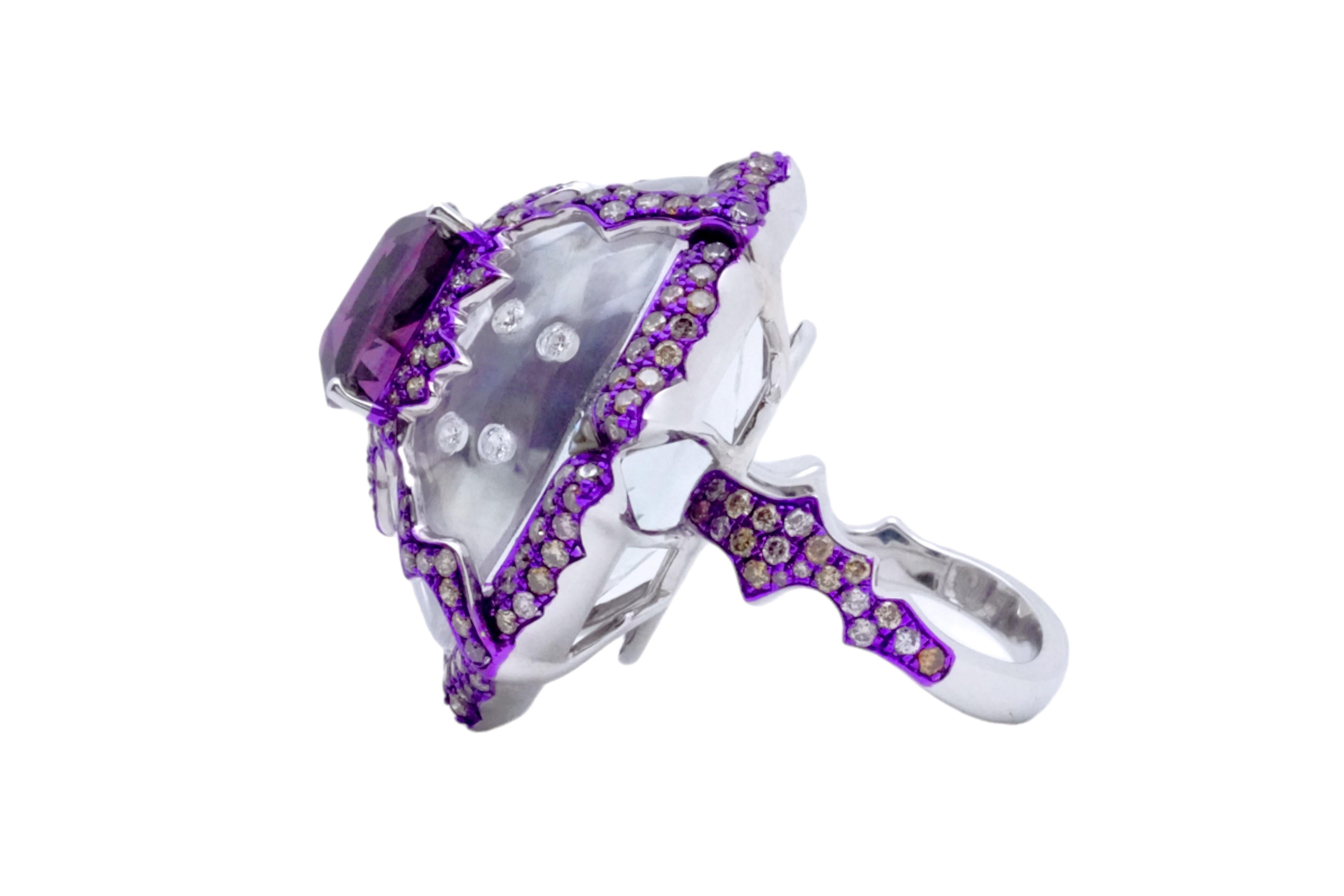 Anillo de espinela rosa de 7,22 quilates y tpoaz y diamantes de 69,48 quilates, oro de 18 quilates, Austy Lee Moderno en venta