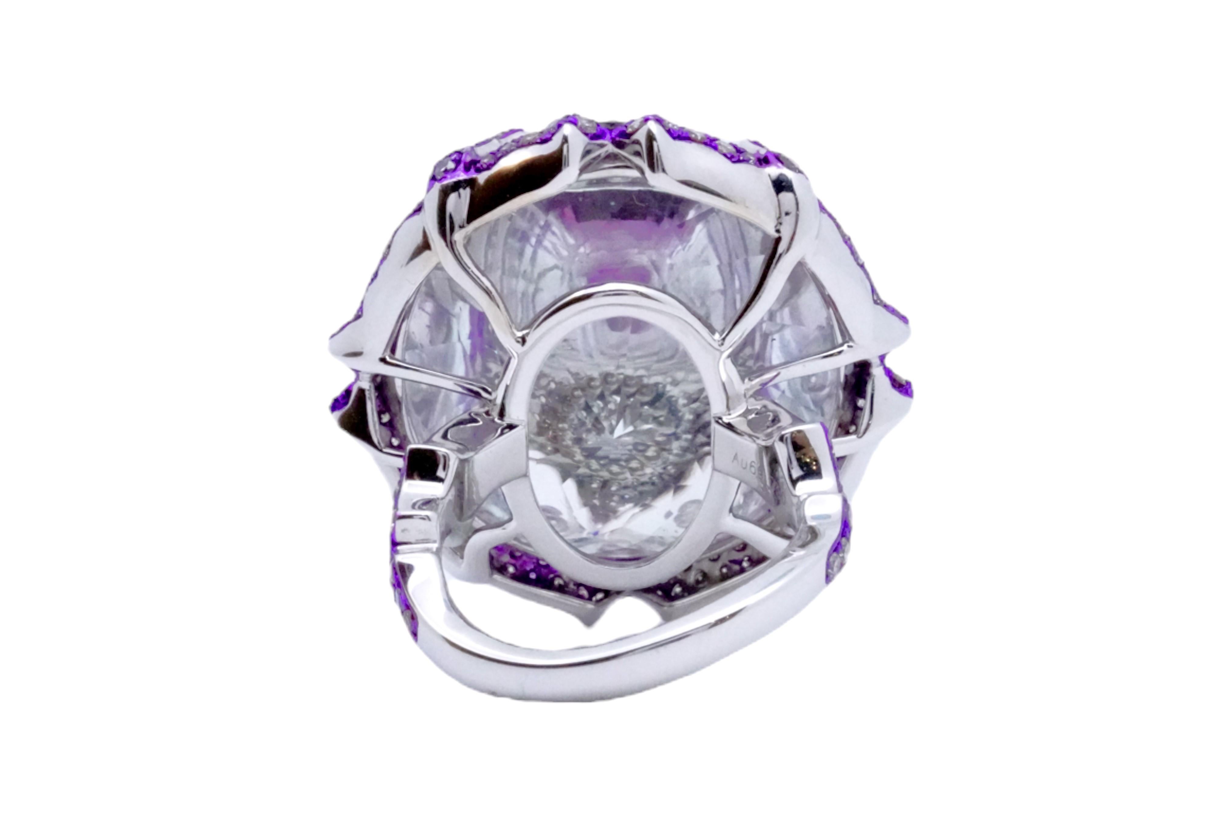 Anillo de espinela rosa de 7,22 quilates y tpoaz y diamantes de 69,48 quilates, oro de 18 quilates, Austy Lee Corte mixto en venta