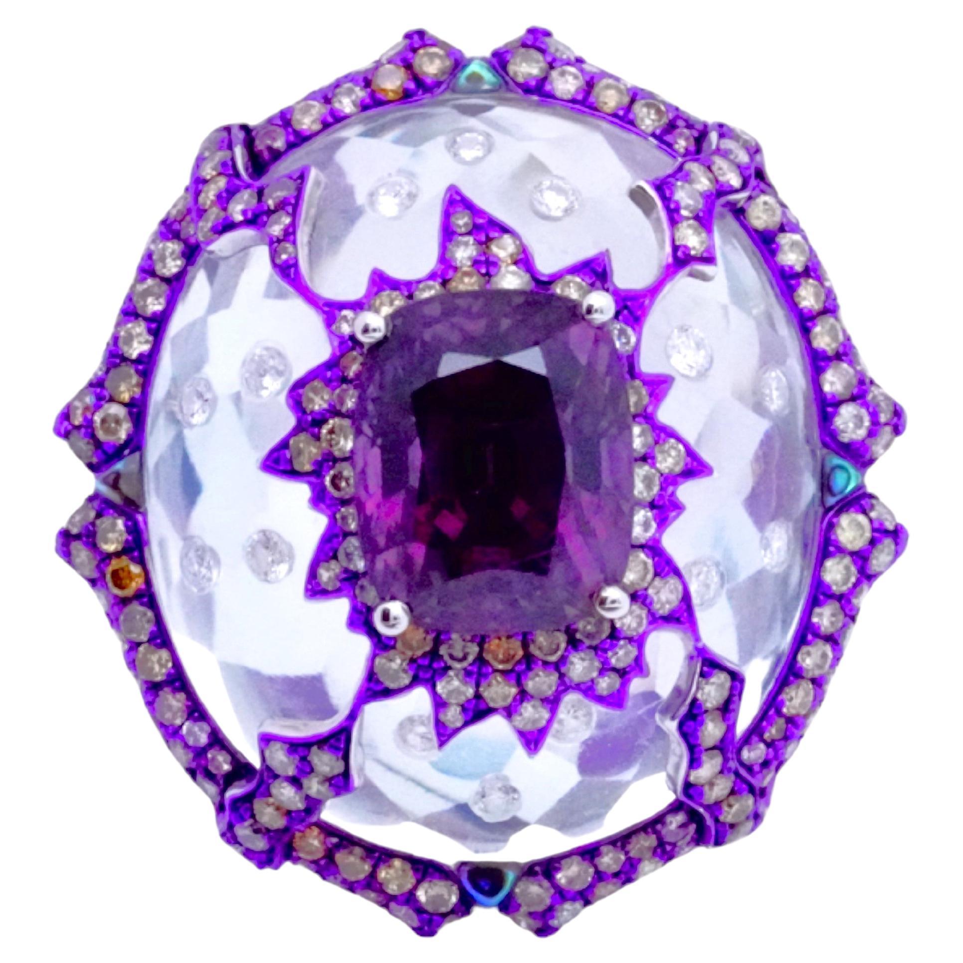 Anillo de espinela rosa de 7,22 quilates y tpoaz y diamantes de 69,48 quilates, oro de 18 quilates, Austy Lee en venta