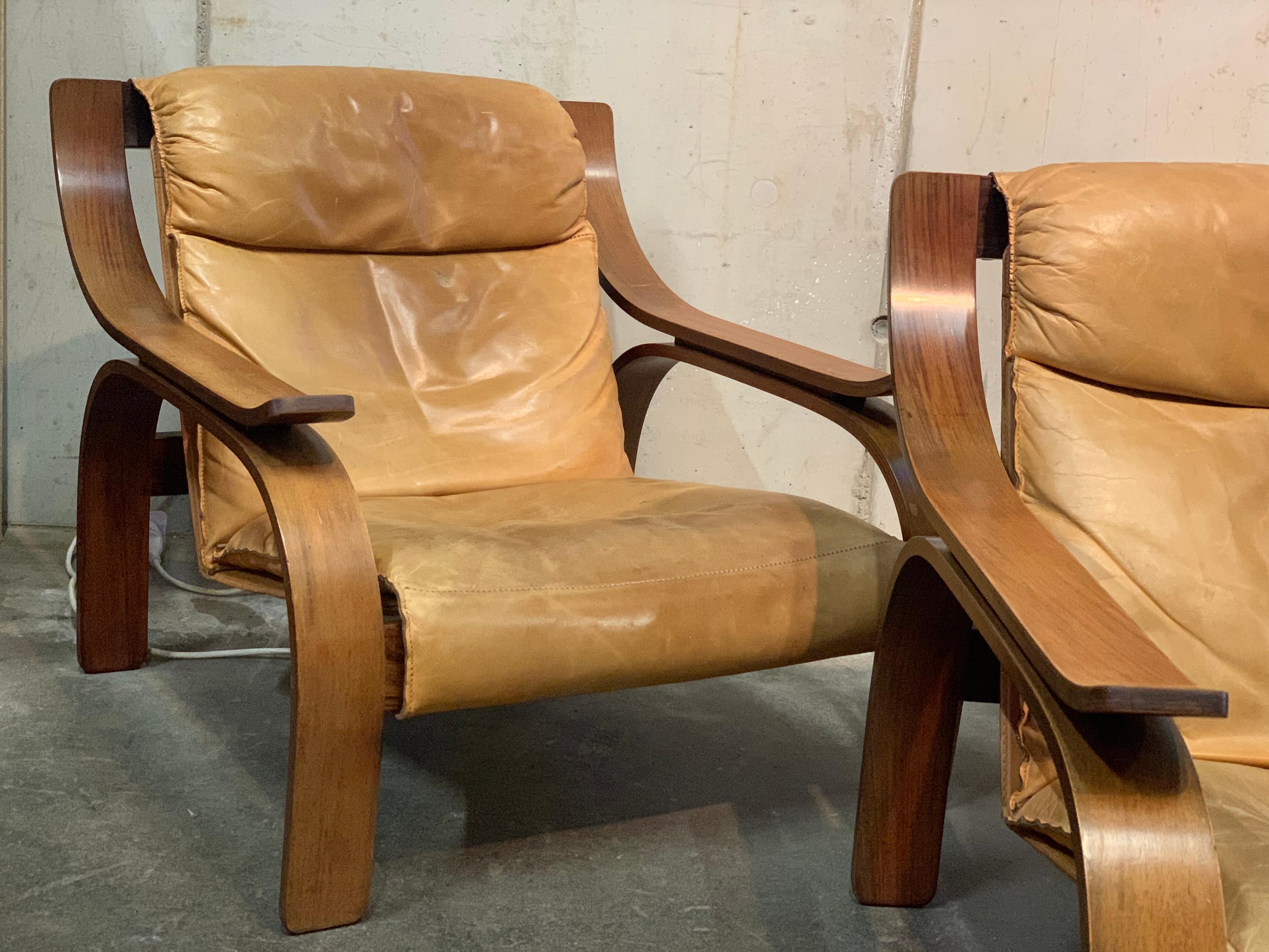 Leather 722 Woodline Armchair by Marco Zanuso, 1970, Rosewood, italian Mid-century 