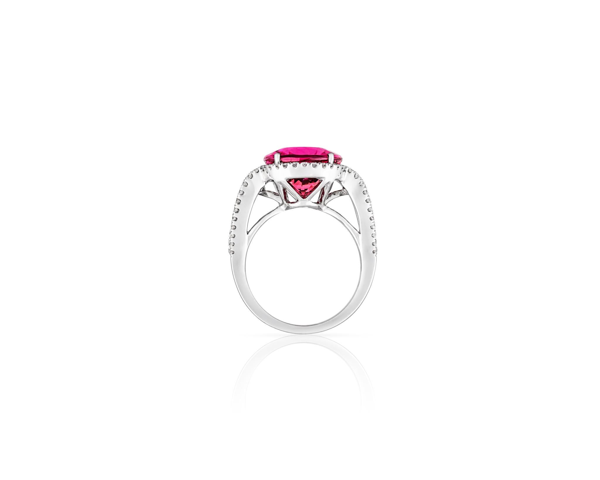 Contemporary 7.22ct Pink Tourmaline .95ct Diamond 18kt White Gold Ring For Sale