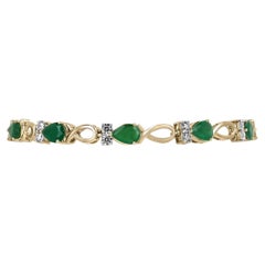 7.22tcw 14K Natural Dark Green Pear Cut Emerald & Diamond Accent Bracelet