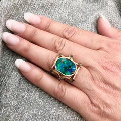 7.23 Carat Black Opal Diamond Gold Cocktail Ring