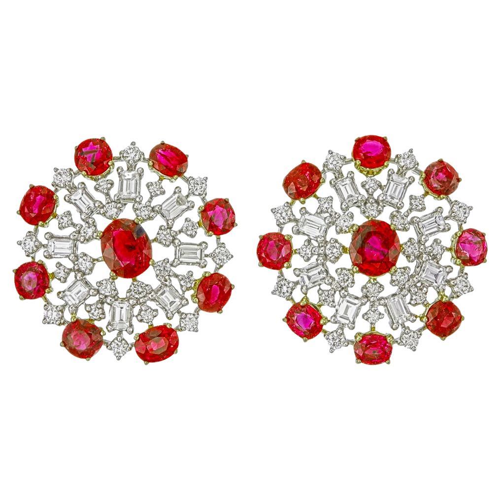 Rubino Burma da 7.23 carati Orecchini con diamanti e senza calore in oro bianco 18 carati