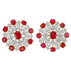 Rubino Burma da 7.23 carati Orecchini con diamanti e senza calore in oro bianco 18 carati