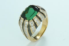 7.23 Carat Green Tourmaline and Diamond Art Deco Ring