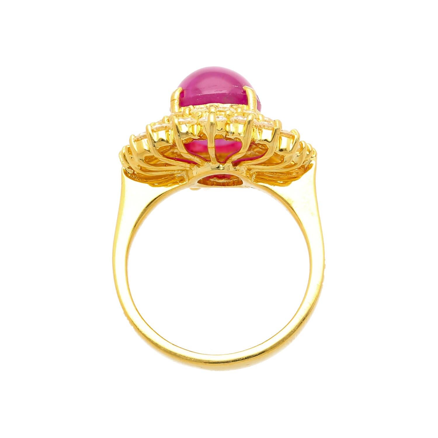 7.23 Carat No Heat Burma Star Ruby & Baguette Diamond Ballerina Ring in 18k Gold In New Condition For Sale In Miami, FL