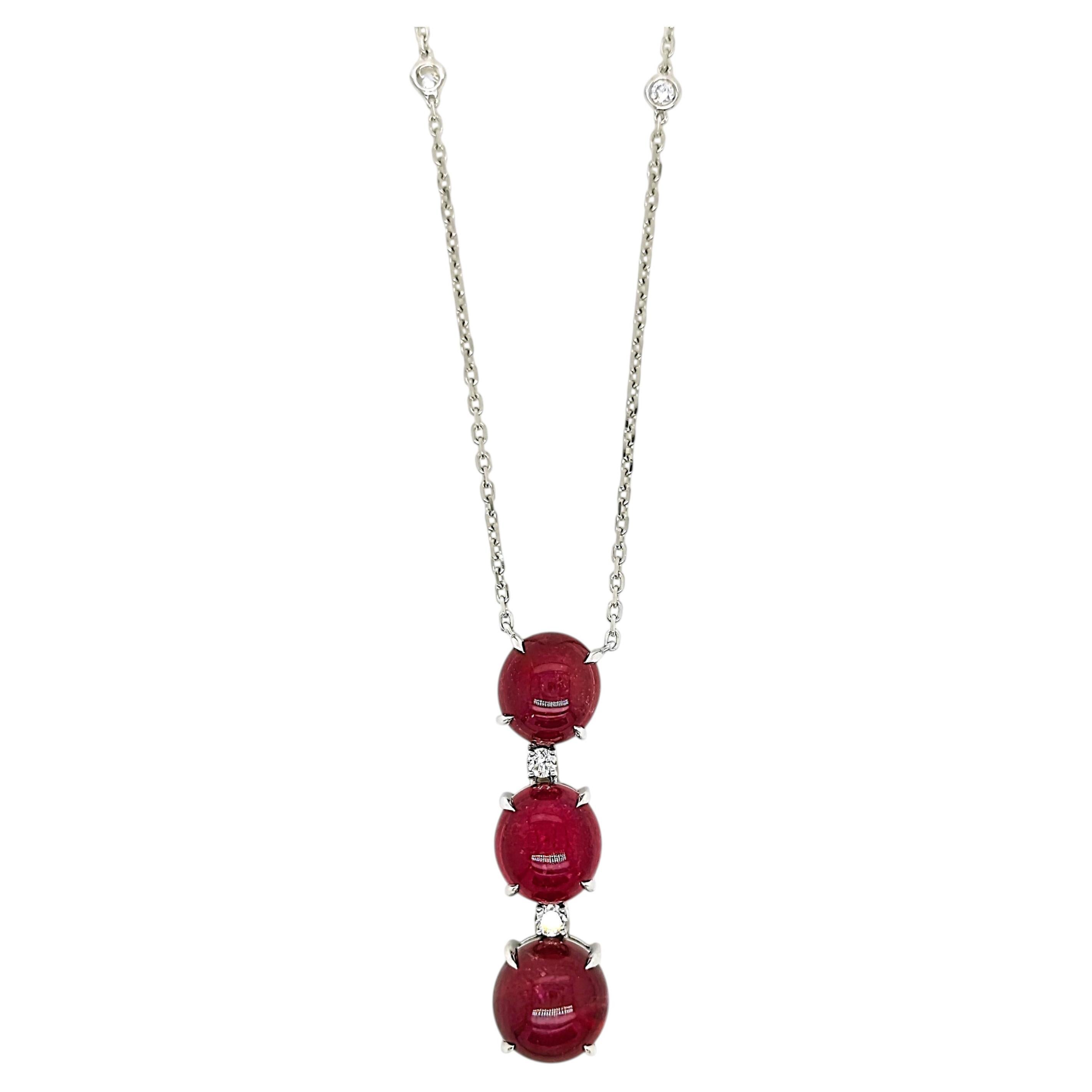7.23 Carat Ruby Round Diamond White Gold Necklace For Sale