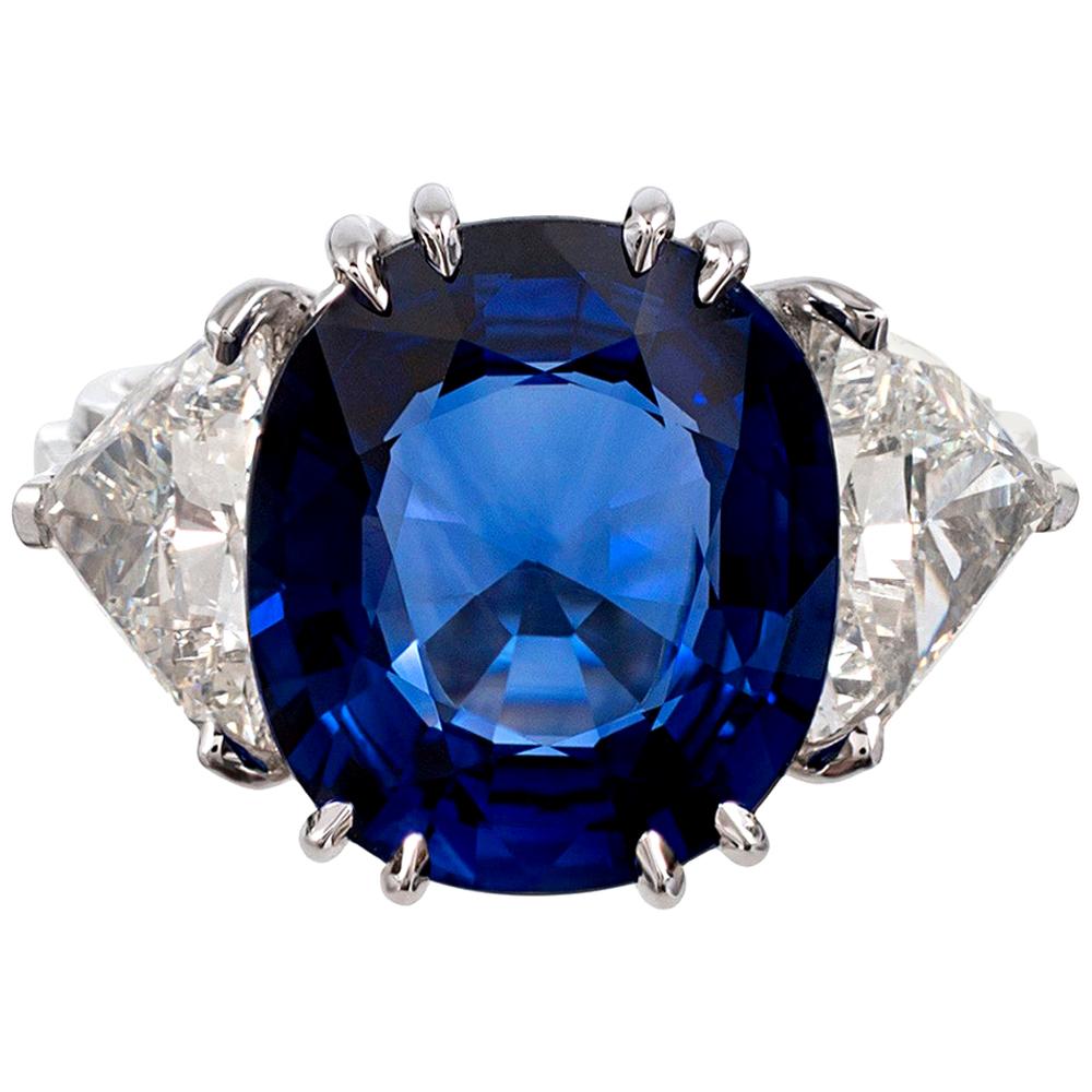 7.23 Carat Sapphire and Trillion Diamond Ring