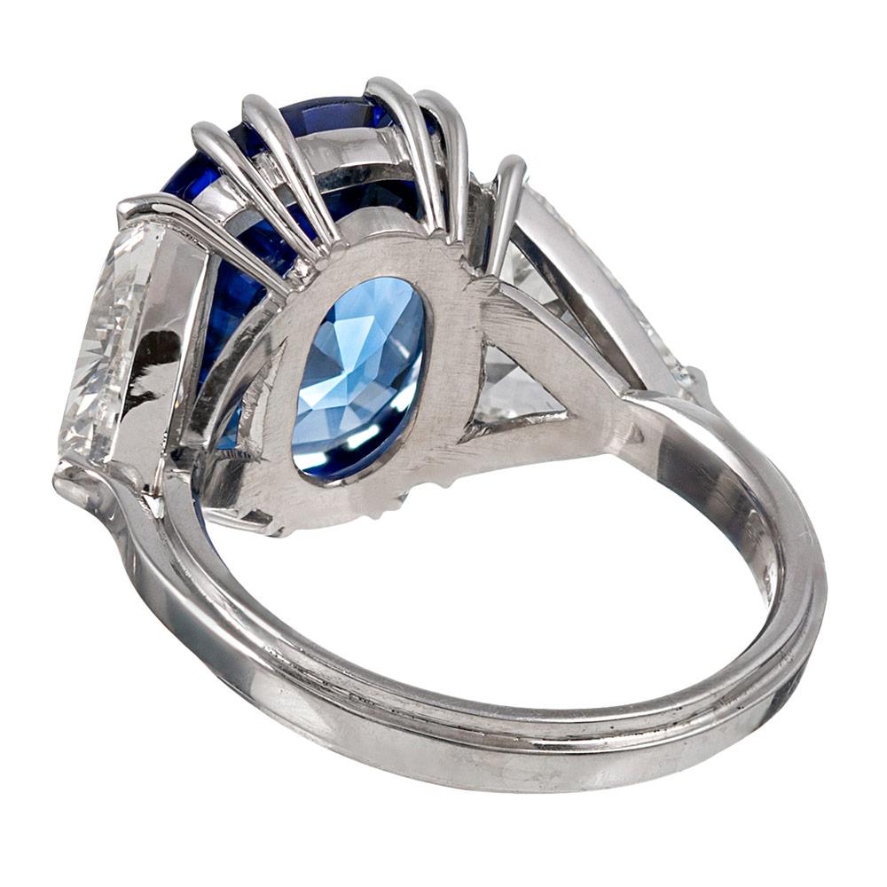 Oval Cut 7.23 Carat Sapphire and Trillion Diamond Ring