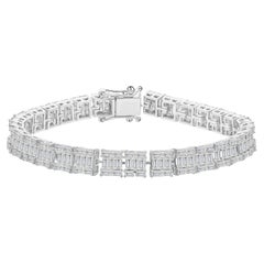 Bracciale con diamanti a baguette da 7,23 carati, purezza SI, colore HI, in oro bianco 14 carati