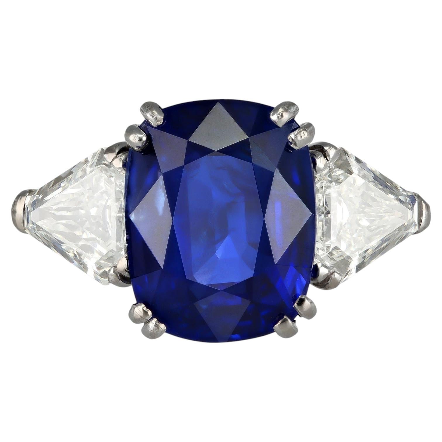 7.23 Carat Unenhanced Royal Blue Burmese Sapphire and Diamond Ring, circa 1960s