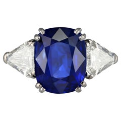 7.23 Carat Unenhanced Royal Blue Burmese Sapphire and Diamond Ring, circa 1960s