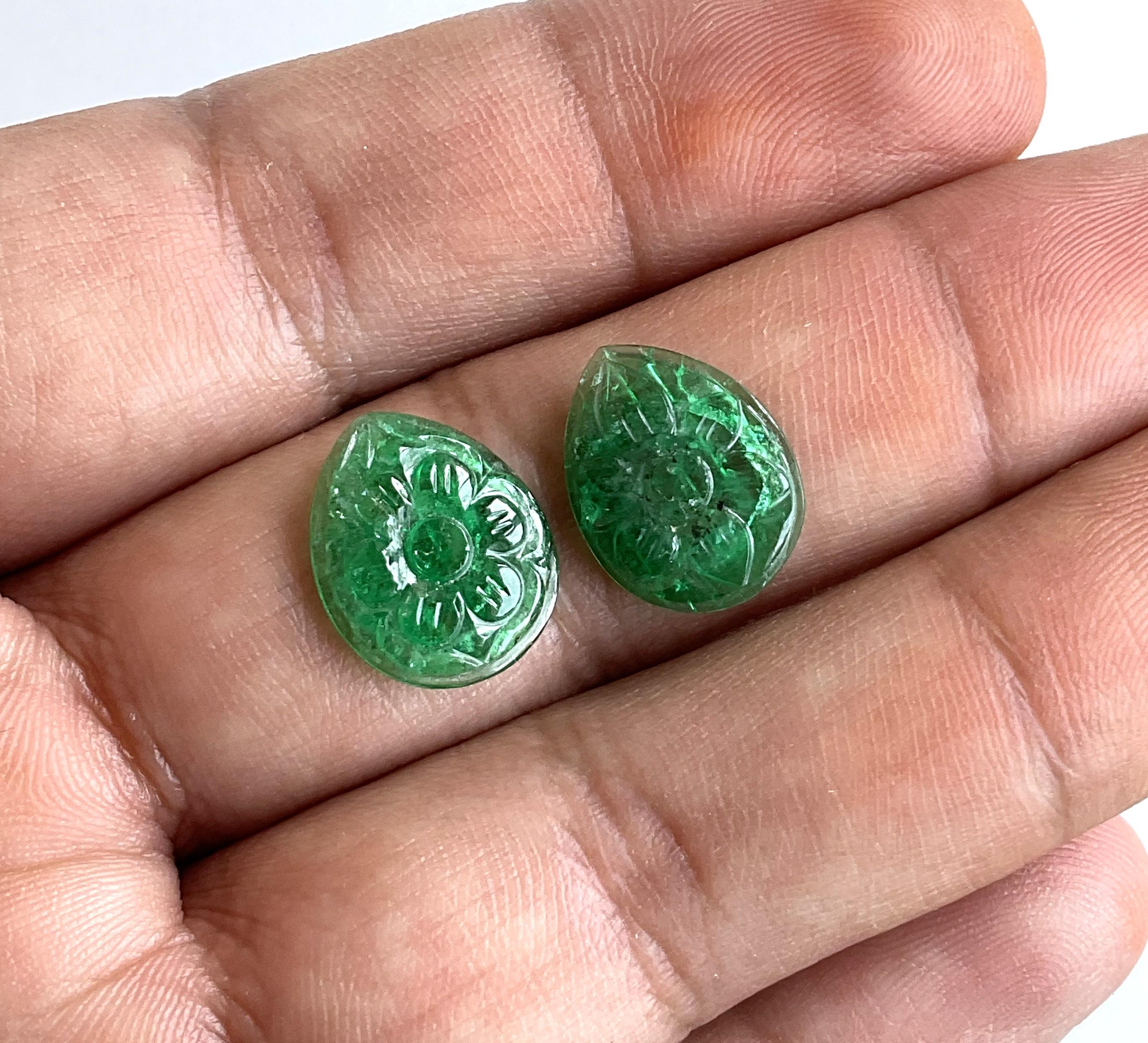 7,23 Karat sambischen Smaragd Birne geschnitzt 2 Pieces für Schmuck-Set natürlichen Edelstein im Angebot 2