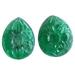 7.23 Carats Zambian Emerald Pear Carved 2 Pieces for Jewelry Set Natural Gem