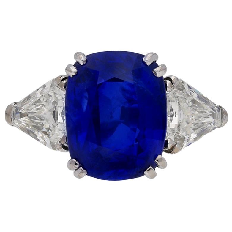 7.23 Carat Unenhanced Royal Blue Burmese Sapphire and Diamond Ring, circa 1960s For Sale