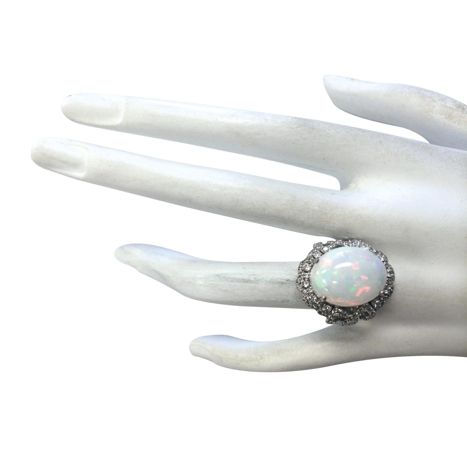 Natural Opal Diamond Ring In 14 Karat White Gold  In New Condition For Sale In Los Angeles, CA