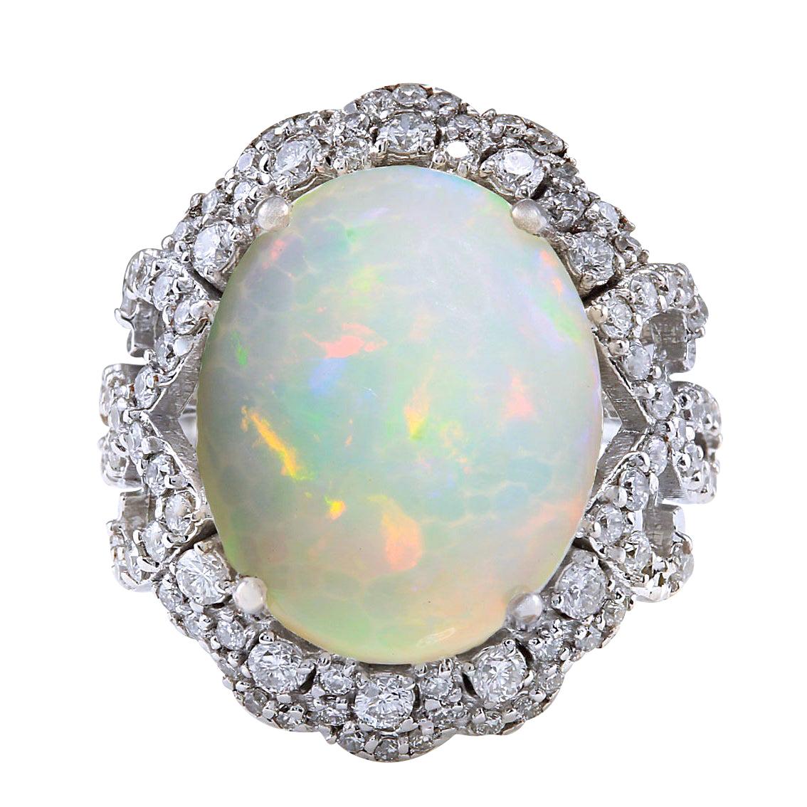 Natural Opal Diamond Ring In 14 Karat White Gold 