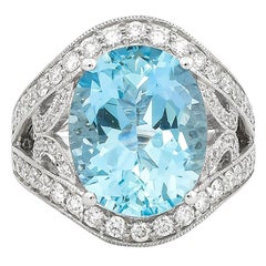 7.24 Karat Santa Maria Aquamarin und Diamant Ring aus 18 Karat Weißgold