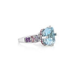Sunita Nahata Blue Topaz 7.24ct. Fancy Ring in 18KWG with Gemstone & Diamond.