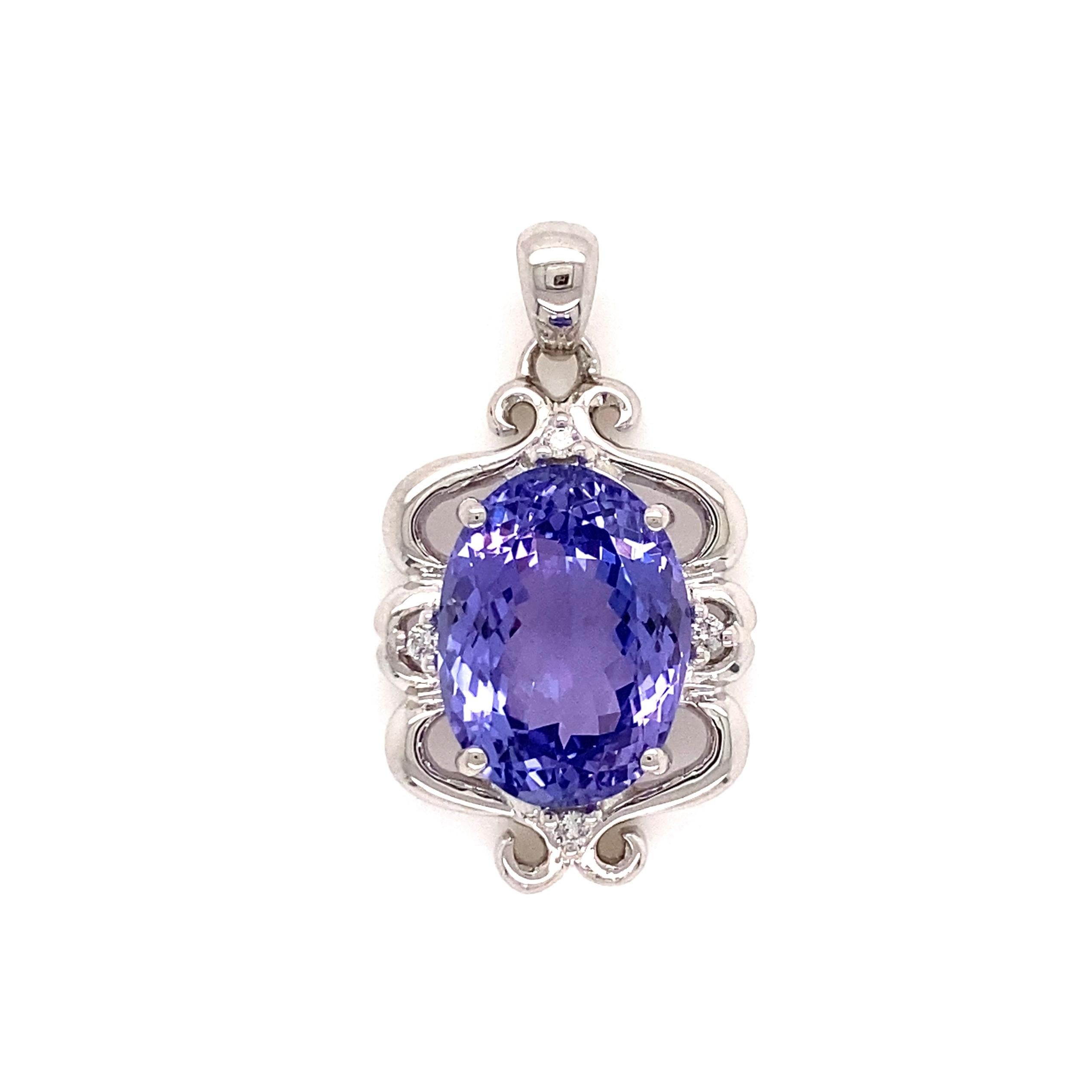 Mixed Cut 7.24 Carat Tanzanite and Diamond Gold Pendant Necklace For Sale