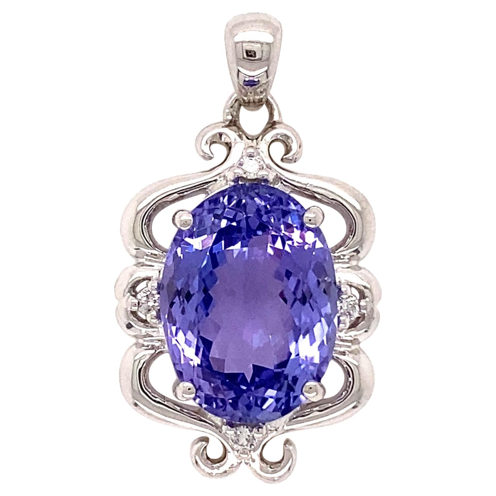 7.24 Carat Tanzanite and Diamond Gold Pendant Necklace