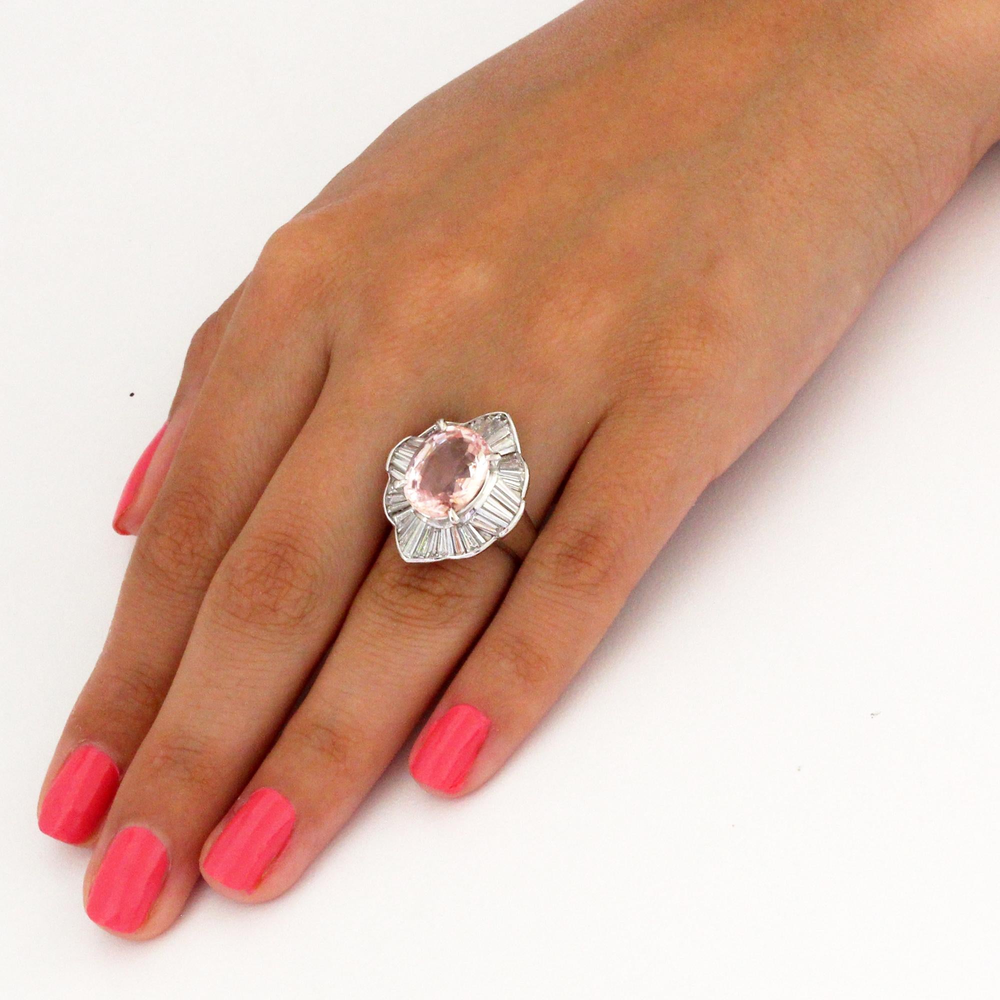 Oval Cut 7.24 Carat GRS Certified, Padparadscha Sapphire Ring, Set in Platinum For Sale