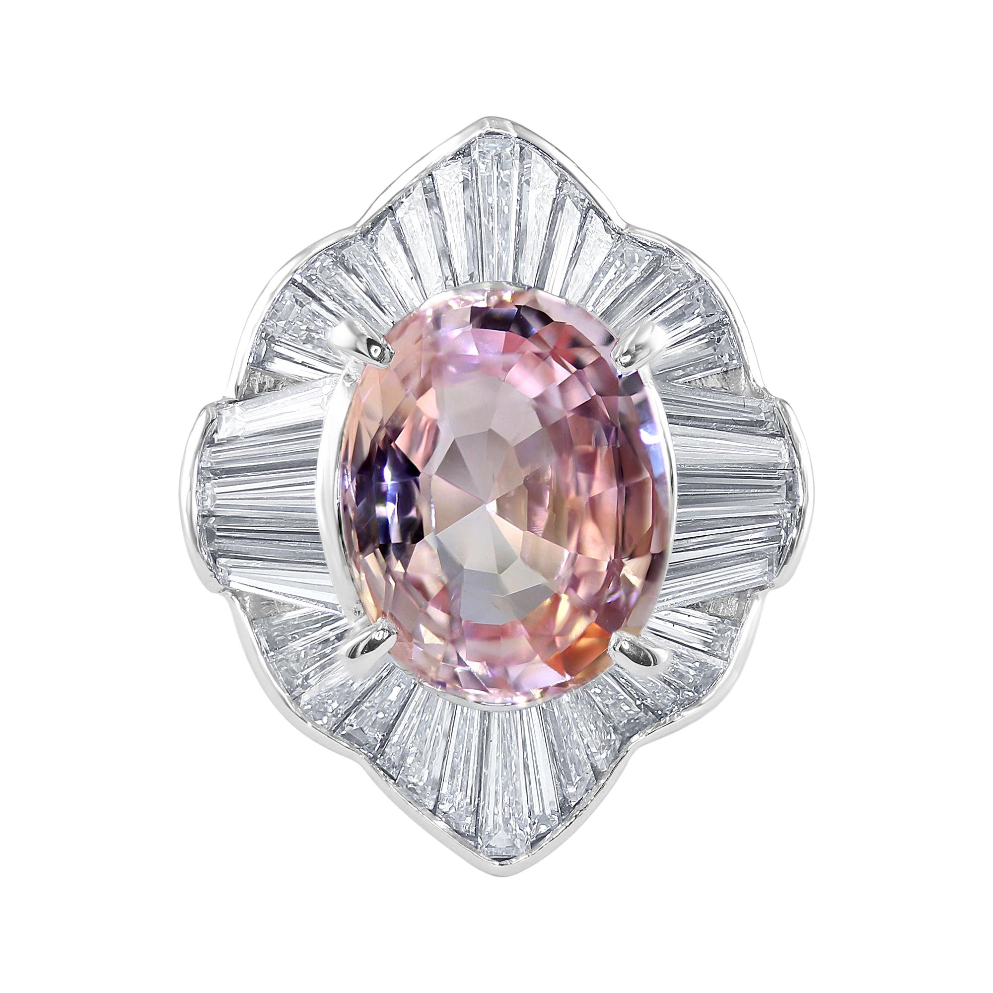 7.24 Carat GRS Certified, Padparadscha Sapphire Ring, Set in Platinum For Sale