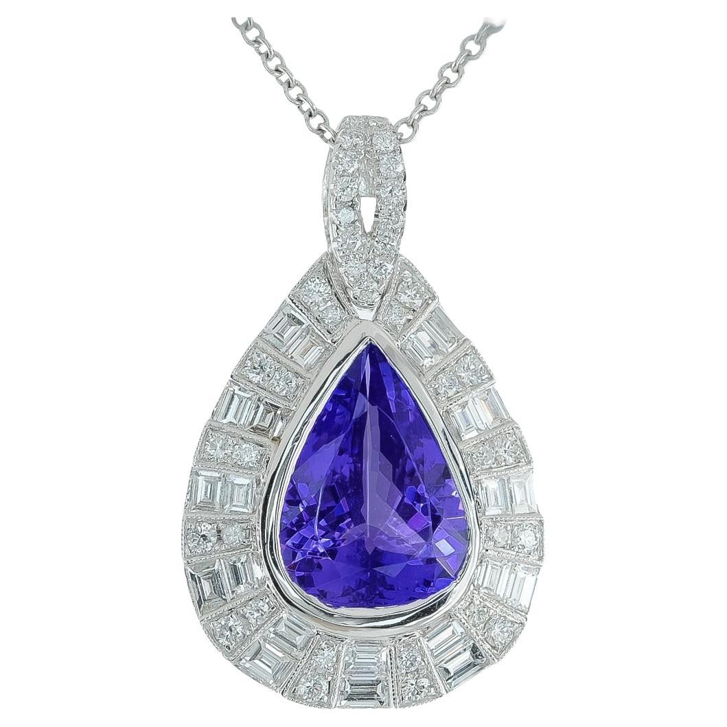 7.24 cts Natural Tanzanite 
1.76 cts Diamonds 18K White Gold Pendant For Sale