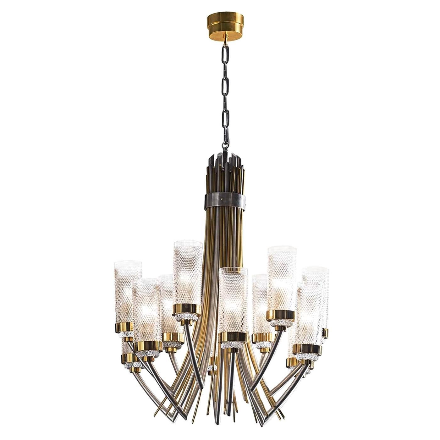 12 Globe American Brass Chandelier at 1stDibs