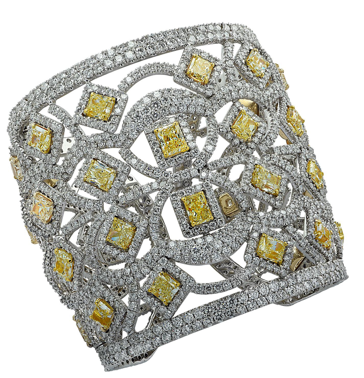 72.44 Carat Fancy Yellow Diamond Cuff Bangle In New Condition In Miami, FL