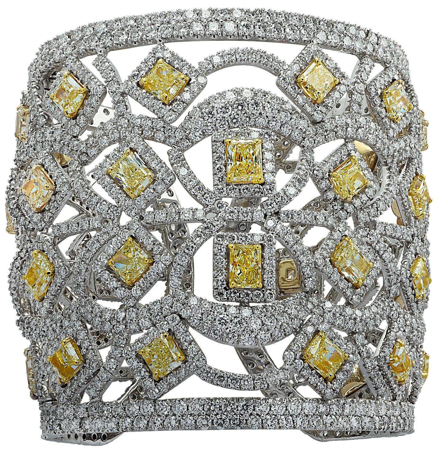 Women's 72.44 Carat Fancy Yellow Diamond Cuff Bangle