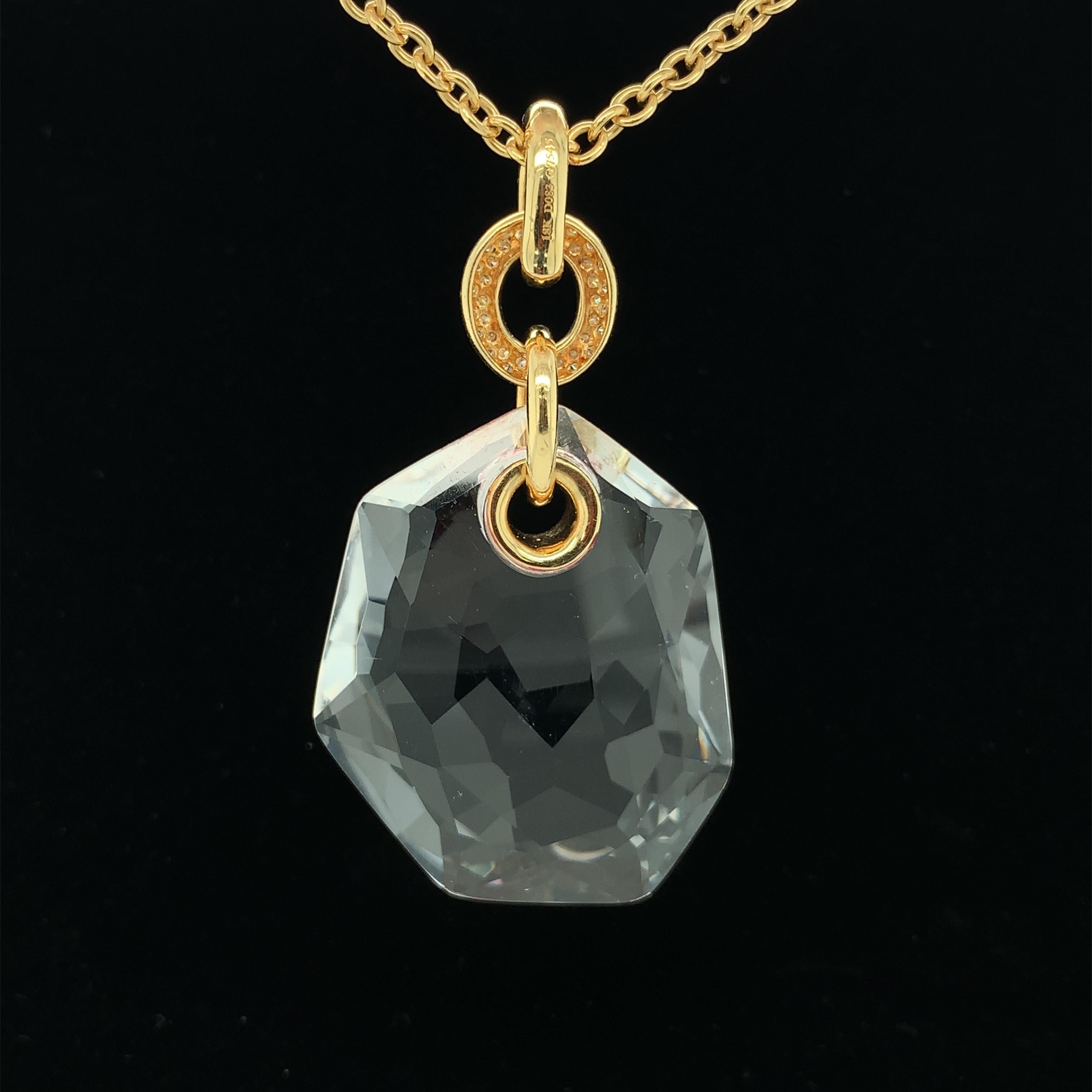 Artisan 72.45 Rock Crystal Quartz and Diamond Yellow Gold Pendant, Enhancer Necklace