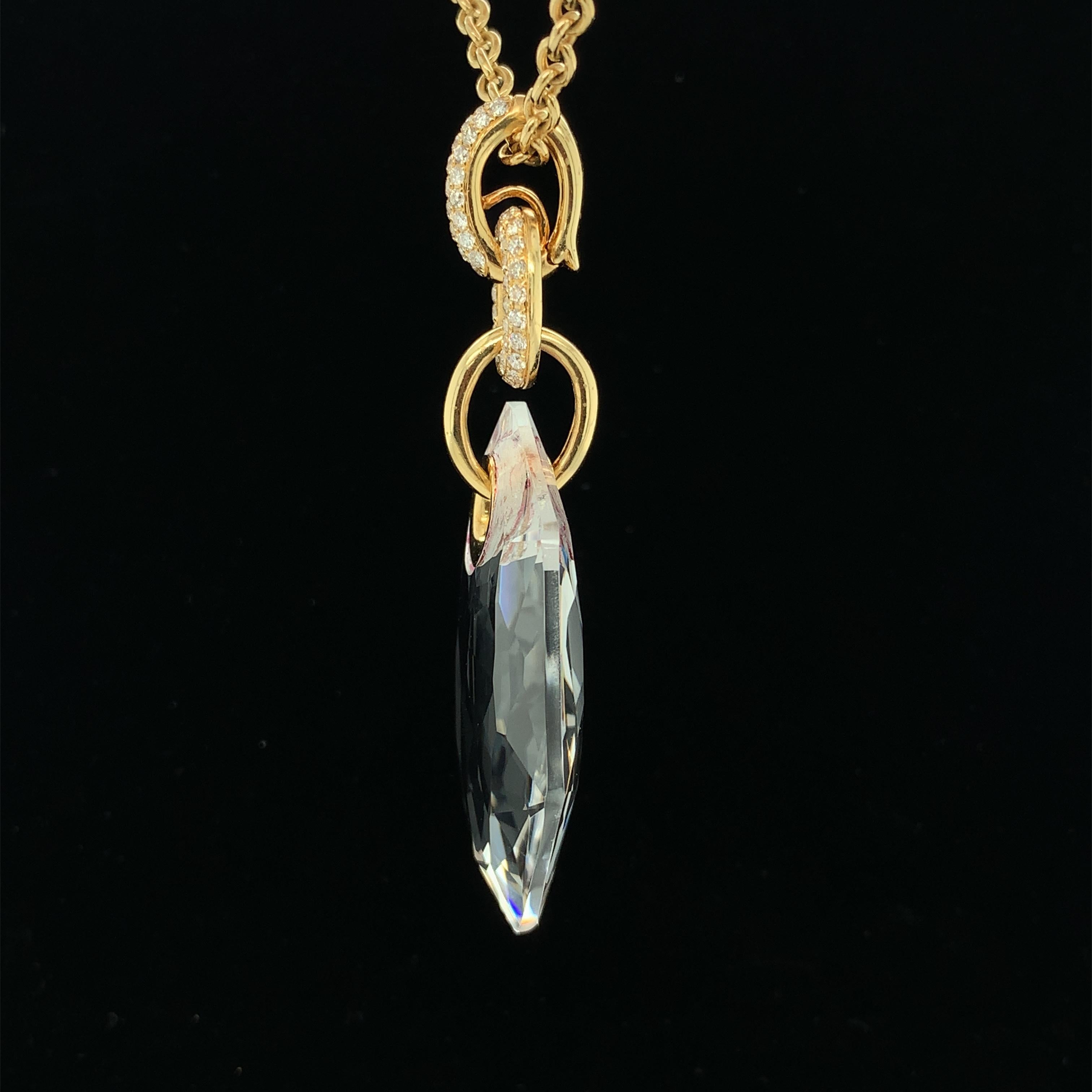 Women's 72.45 Rock Crystal Quartz and Diamond Yellow Gold Pendant, Enhancer Necklace