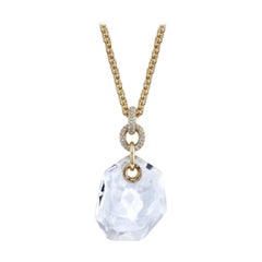 72.45 Rock Crystal Quartz and Diamond Yellow Gold Pendant, Enhancer Necklace