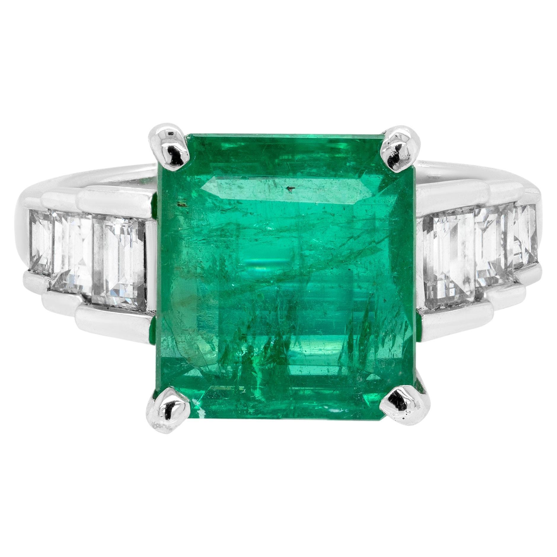 7.24ct Emerald and Diamond 18 Carat White Gold Engagement Ring For Sale